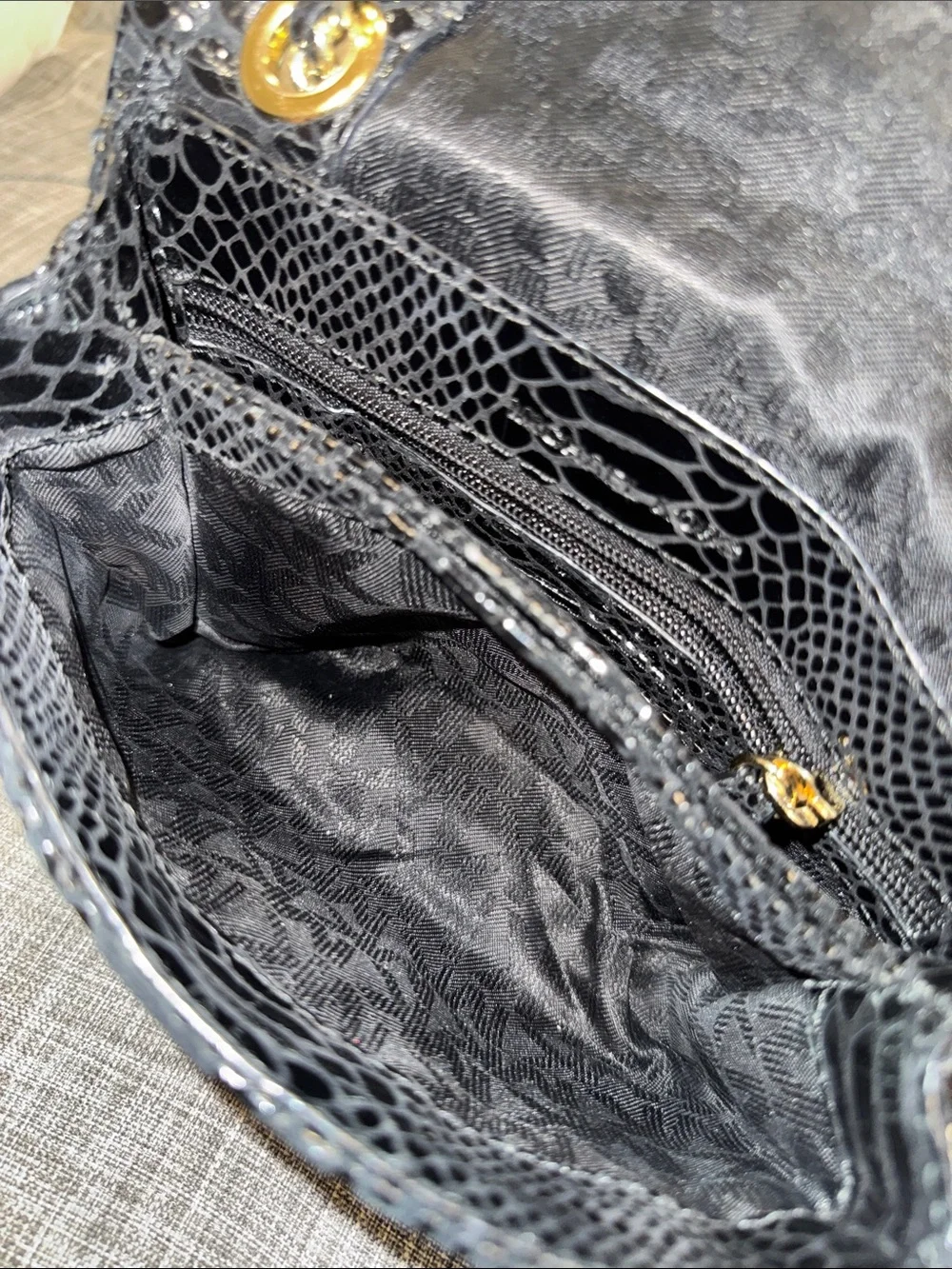 Michael Kors Bag Sloan Python Embossed Black Leather Convertible Crossbody